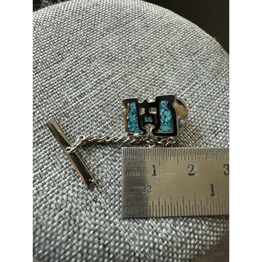 Vintage Silver Tone Turquoise Tie Tac Southwestern Western Boho